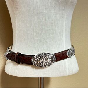 Barse Collection vintage black and white brown belt with huge silver buckle 1997